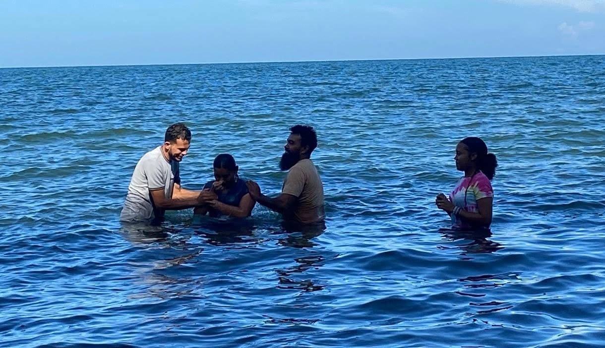 Baptism in the sea off Belize